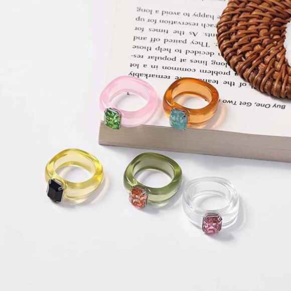 Chunky Resin Rings Set for Women - Picture 2 of 7